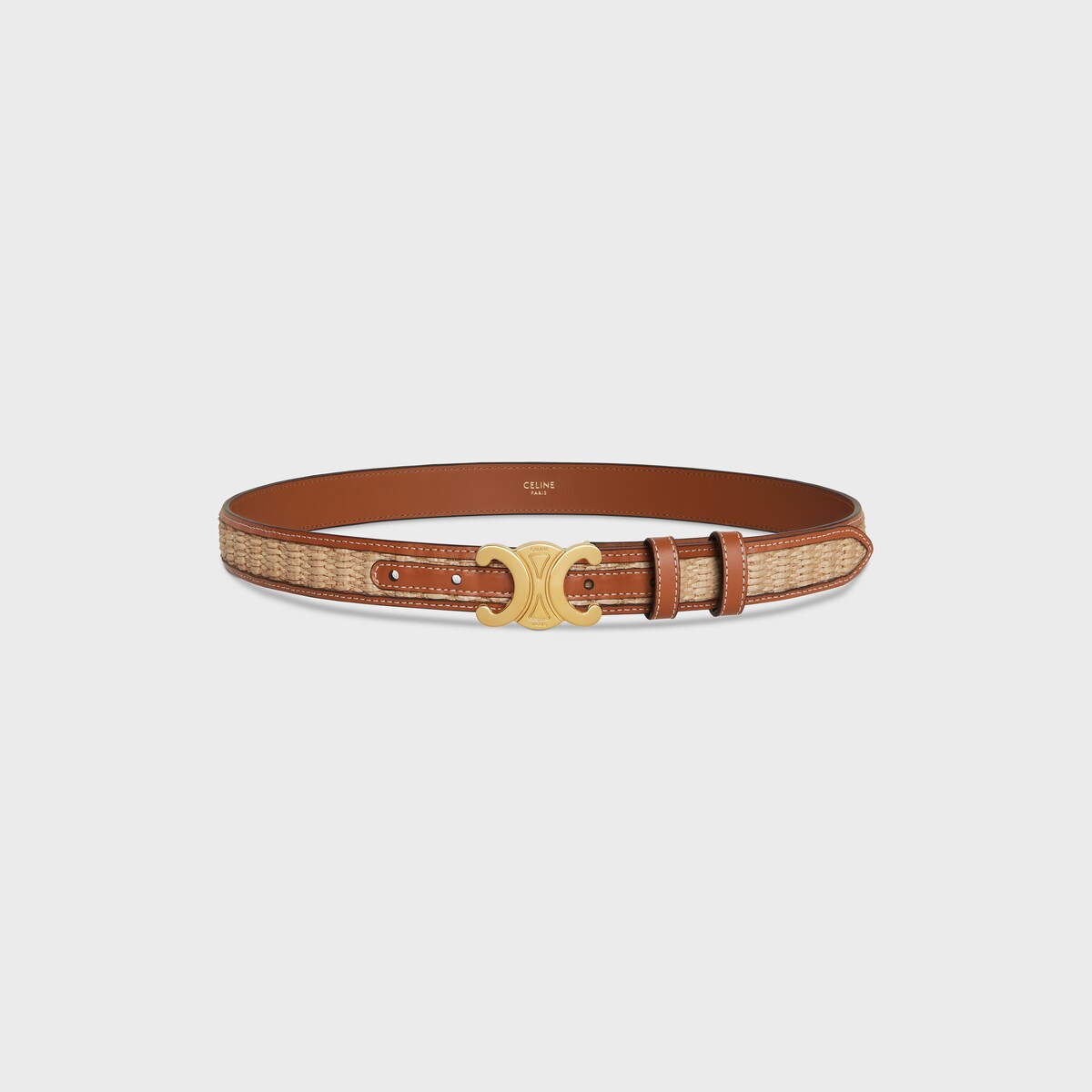 MEDIUM TRIOMPHE BELT in Textile WITH RAFFIA EFFECT and Calfskin - Image 1
